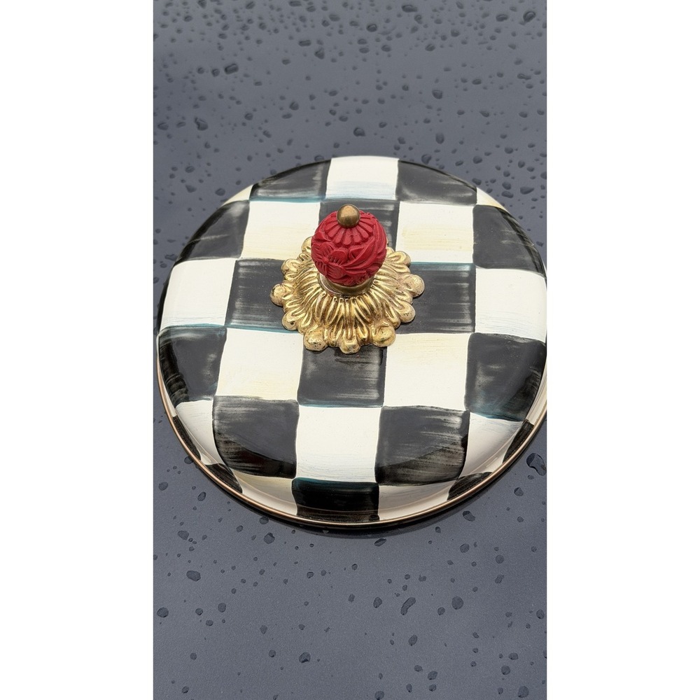 MacKenzie-Childs Courtly Check Enamel Replacement Lid Red Knob 5,5